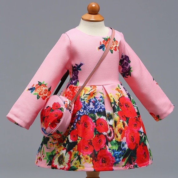 Boutique Princess Floral Cute Dress with Bag set - Picture 3 of 5